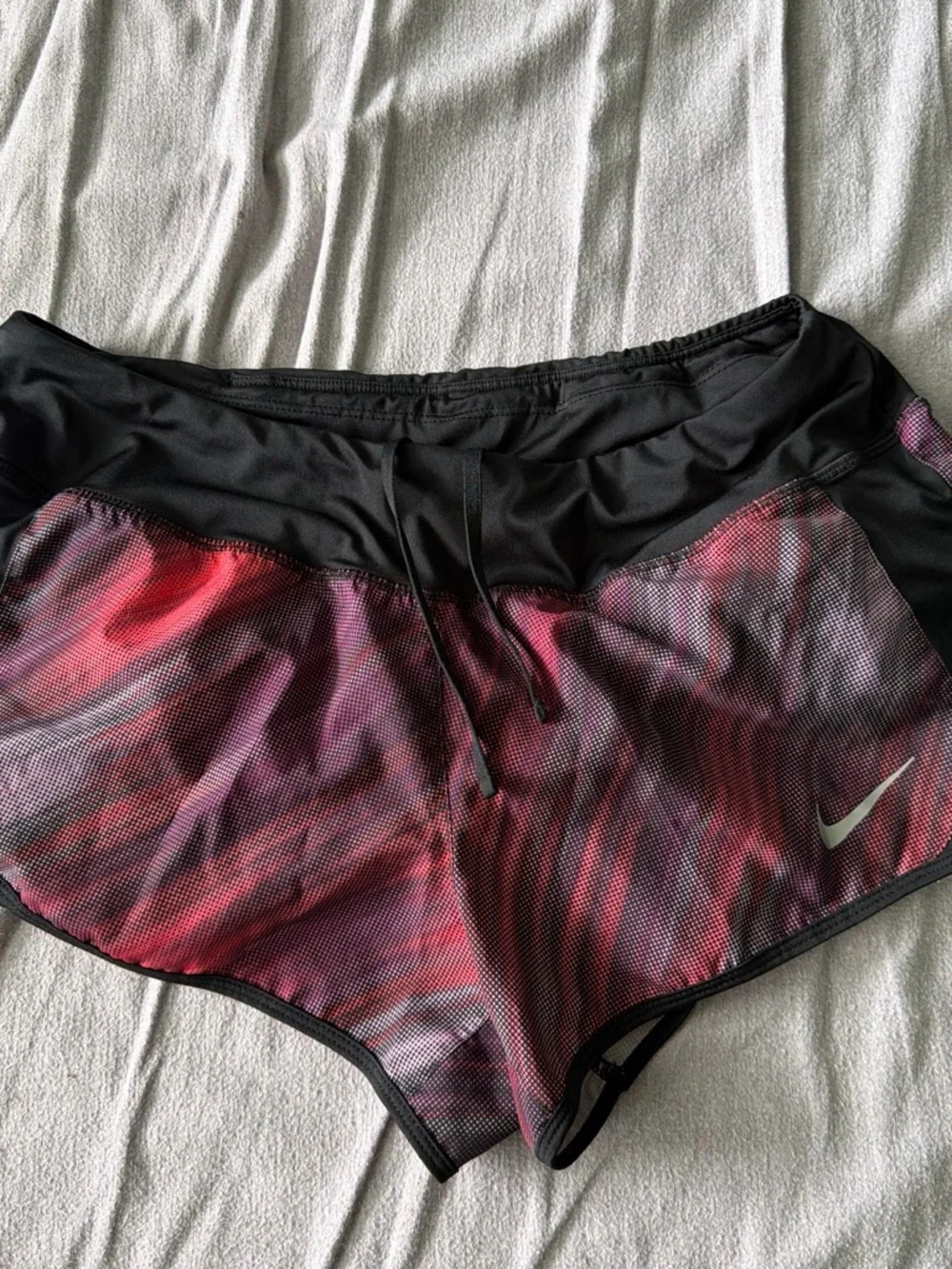 Nike Black Waist Pink and Red Patterned Running Shorts